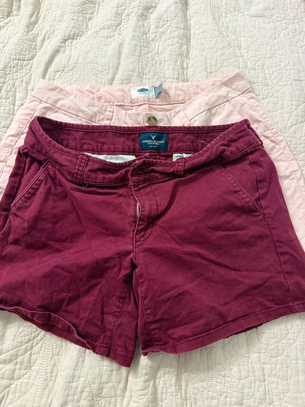 American Eagle Outfitters Burgundy and Light Pink Women's Chino Shorts Pair